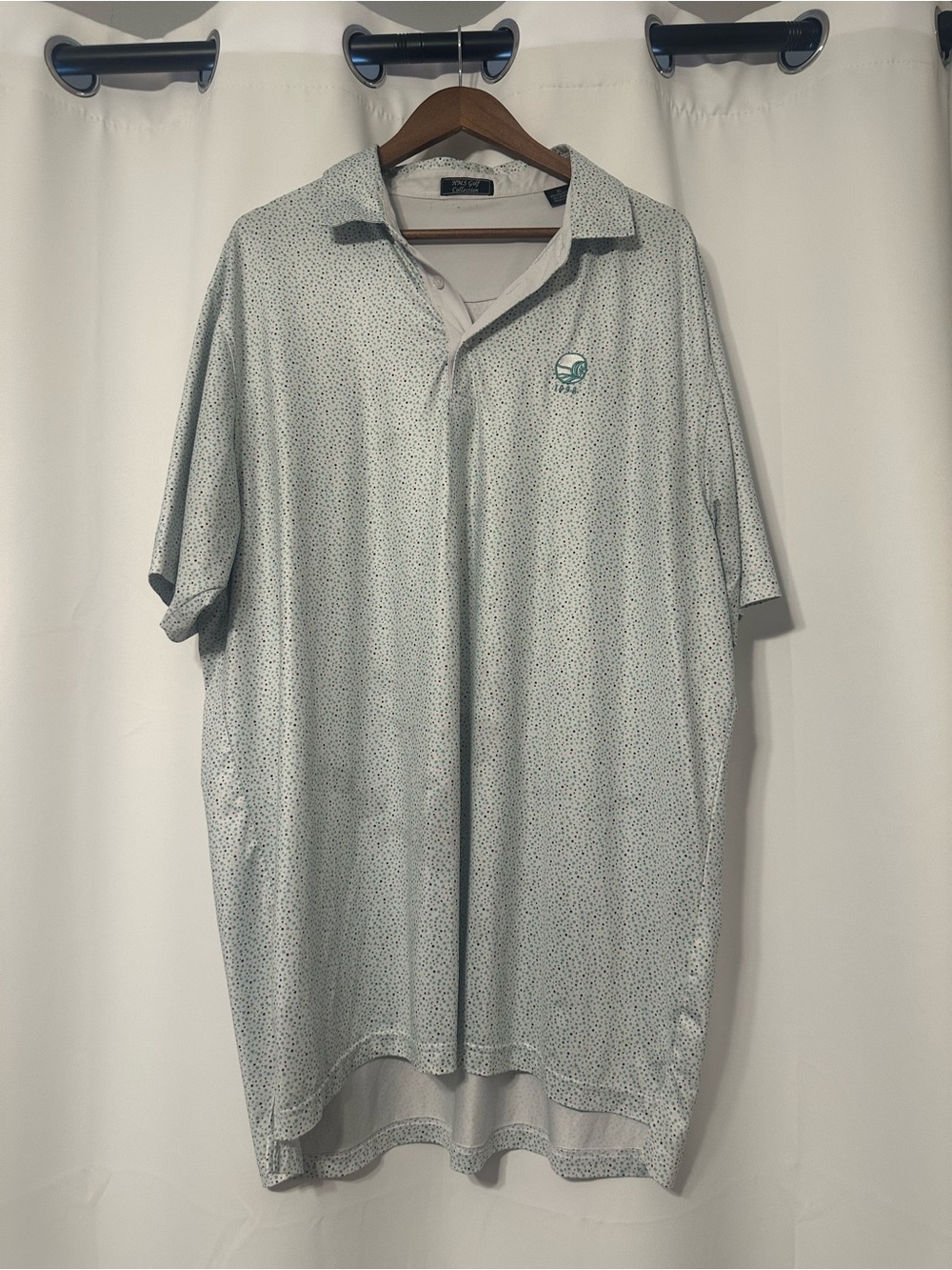 Men's Polo Shirt - Light Green Microprint with Teal Logo